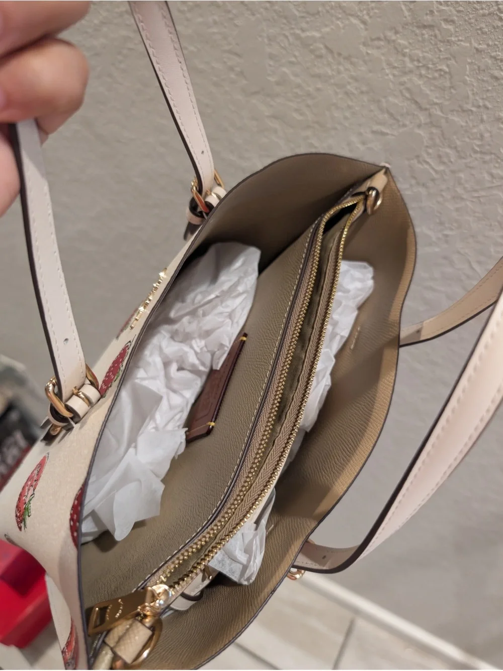 Coach Mollie Strawberries Print Leather Tote - Pink